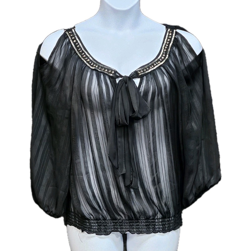 Vtg Cache Top Womens L Sheer Whimsigoth Cold shoulder Dark Romantic Y2K Fairy‎